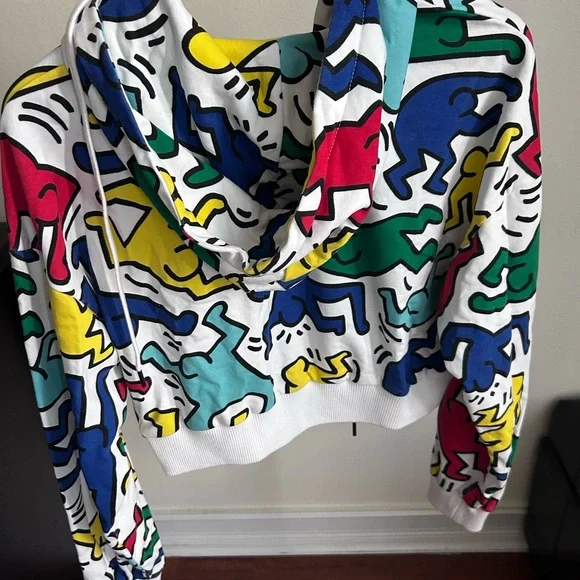 NWT Alice + Olivia X Keith Haring Barron Crop Zip Up Hoodie Sweatshirt Jacket L - Picture 11 of 16